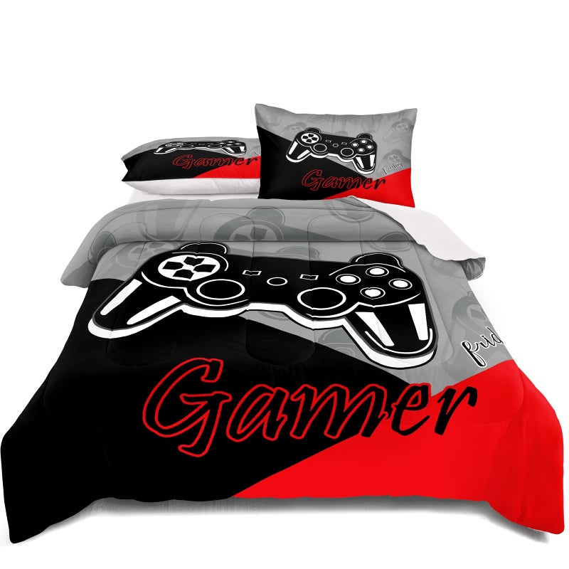 lris Bedding Gaming Bedding Set Queen Size Game Comforter Set for Boys Girls Kids Teens Soft Microfiber Colorful Modern Buttons Video Game Bedding Decorative 1 Comforter with 2 Pillow Shams - Image 1